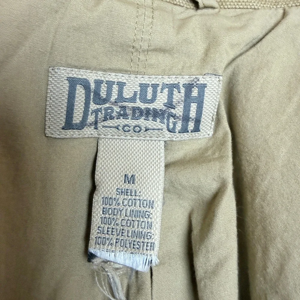 Duluth Trading Blazer Chore Jacket Men M Khaki Canvas Workwear Elbow Patch EUC